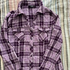 a.n.a. Purple Plaid Flannel Button Down